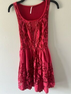 Free People Raspberry Burnout Open Back Mini Dress Small